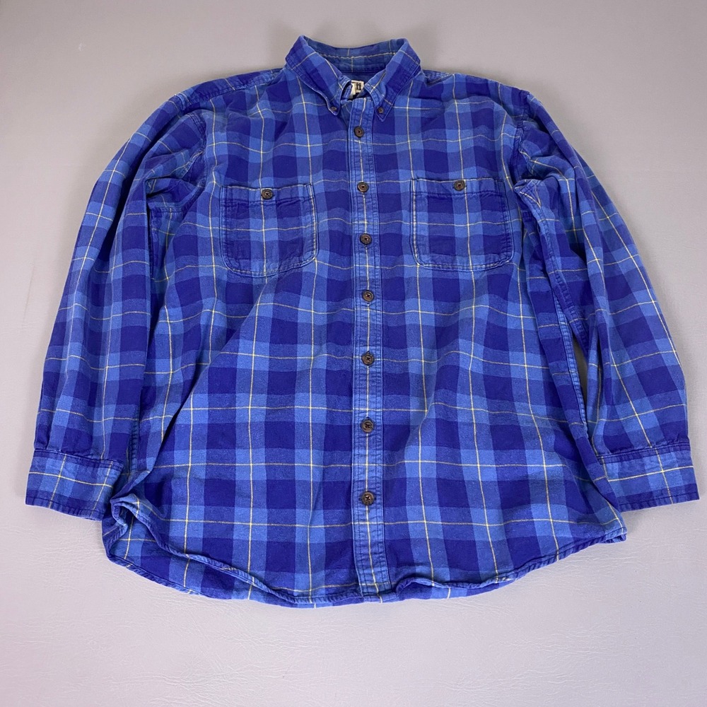 Duluth Trading Co Flannel Button Down Shirt Mens XL Tall Blue Plaid Cotton Work